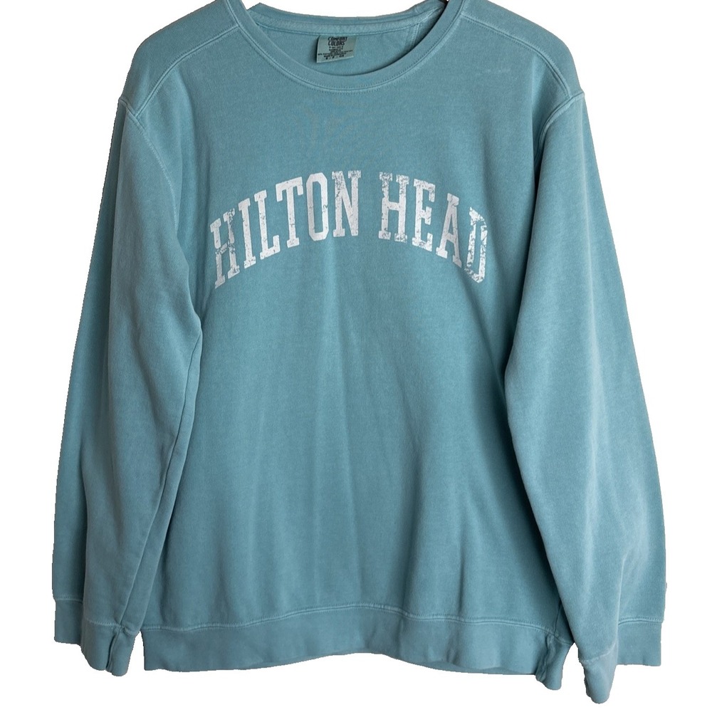Hilton Head Comfort Colors Sweatshirt Mens Small Pullover Turquoise Preppy Beach